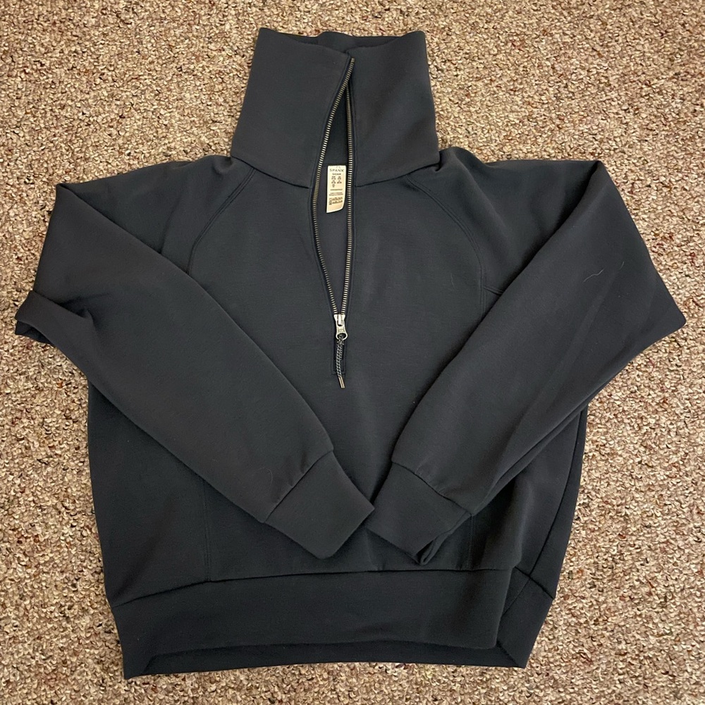Spanx Air Essentials Half Zip Dark Storm Size Small